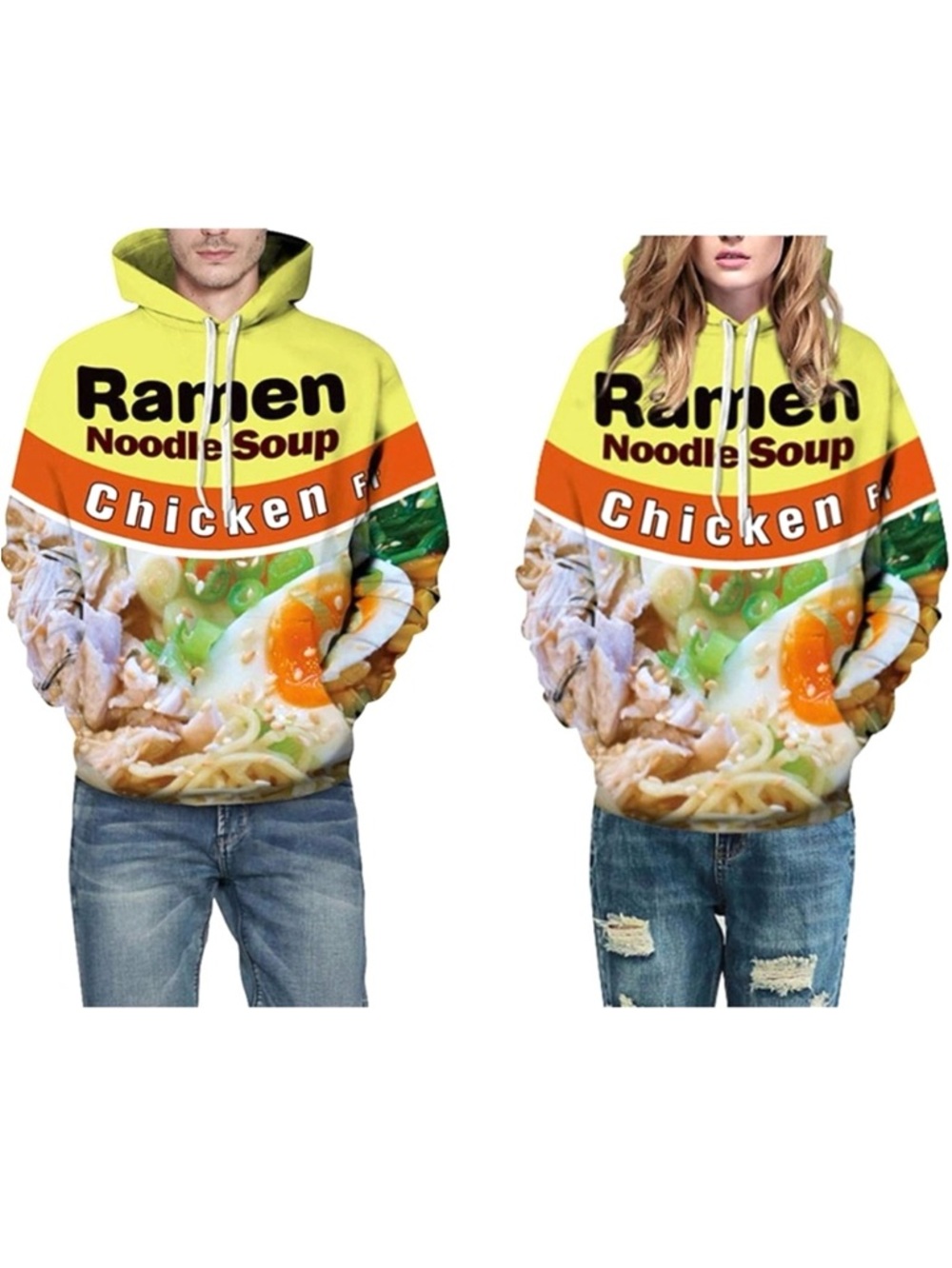 Ramen Noodle Soup Chicken Flavor Unisex Graphic 3D Yellow Hoodie Size M NWOT